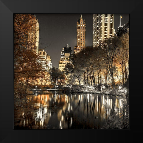 Evening view of Central Park in New York City Black Modern Wood Framed Art Print by Frank, Assaf