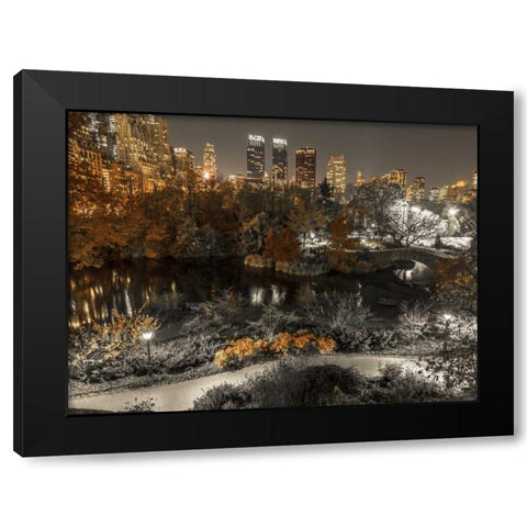 Evening view of Central Park in New York City Black Modern Wood Framed Art Print with Double Matting by Frank, Assaf