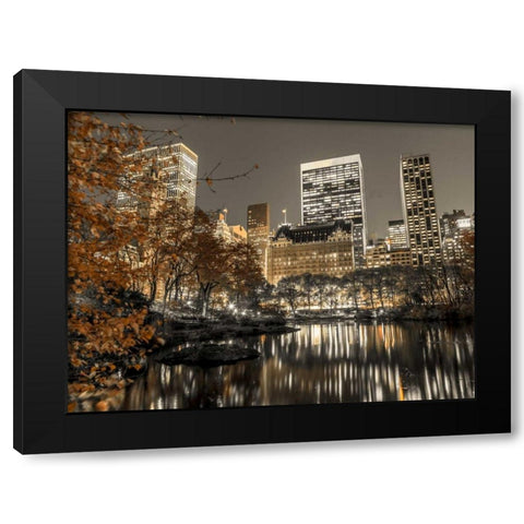 Evening view of Central Park in New York City Black Modern Wood Framed Art Print with Double Matting by Frank, Assaf