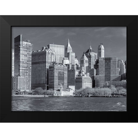 Lower Manhattan Skyline with skyscrapers, New York Black Modern Wood Framed Art Print by Frank, Assaf