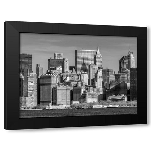 Lower Manhattan Skyline with skyscrapers, New York Black Modern Wood Framed Art Print with Double Matting by Frank, Assaf