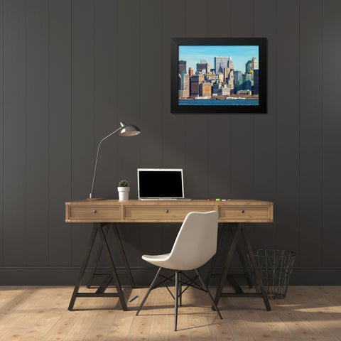 Lower Manhattan Skyline with skyscrapers, New York Black Modern Wood Framed Art Print by Frank, Assaf