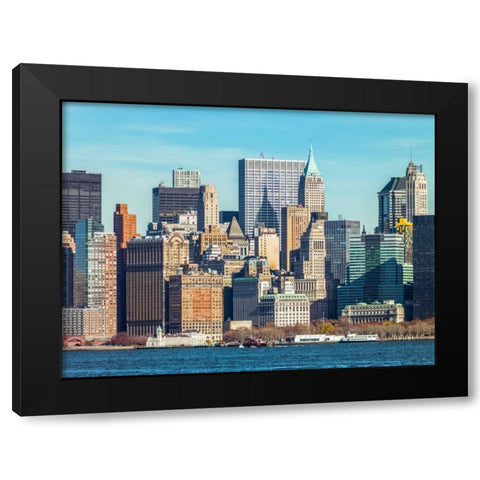 Lower Manhattan Skyline with skyscrapers, New York Black Modern Wood Framed Art Print with Double Matting by Frank, Assaf