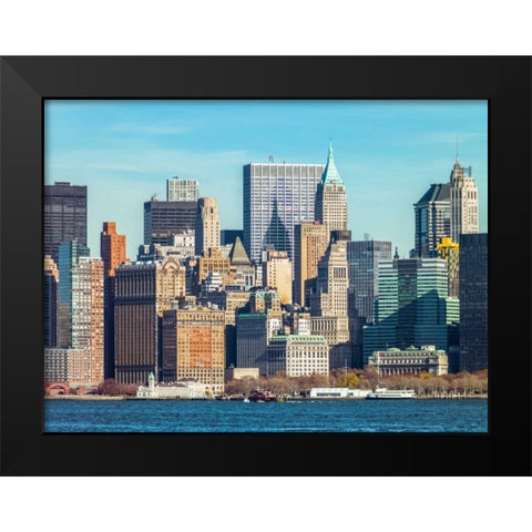 Lower Manhattan Skyline with skyscrapers, New York Black Modern Wood Framed Art Print by Frank, Assaf
