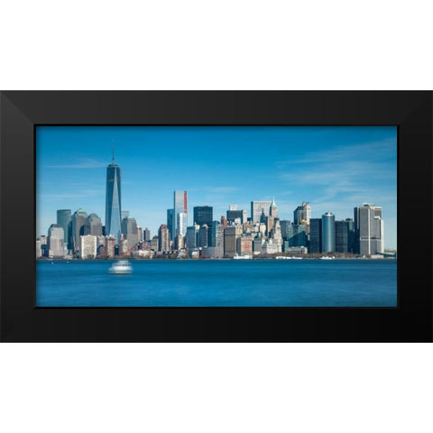 Lower Manhattan Skyline with skyscrapers, New York Black Modern Wood Framed Art Print by Frank, Assaf