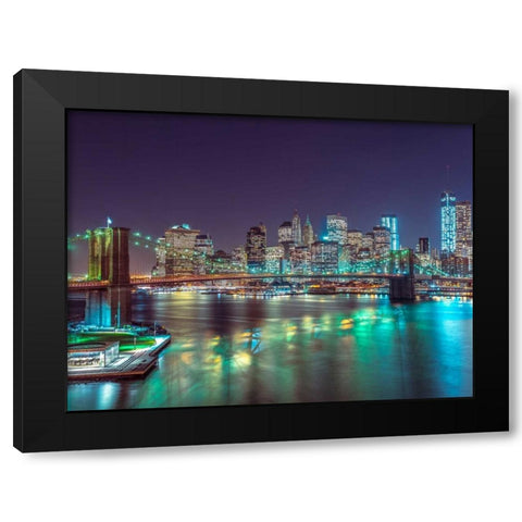 Brooklyn Bridge with Manhattan skyline, New York Black Modern Wood Framed Art Print with Double Matting by Frank, Assaf