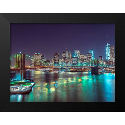 Brooklyn Bridge with Manhattan skyline, New York Black Modern Wood Framed Art Print by Frank, Assaf
