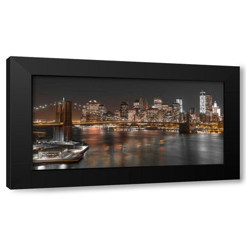 Brooklyn Bridge with Manhattan skyline, New York Black Modern Wood Framed Art Print with Double Matting by Frank, Assaf