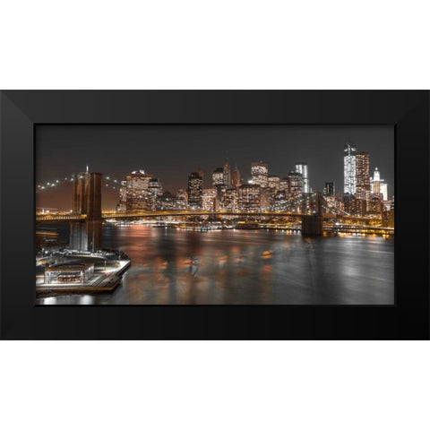 Brooklyn Bridge with Manhattan skyline, New York Black Modern Wood Framed Art Print by Frank, Assaf