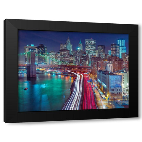 Streets of Manhattan city Black Modern Wood Framed Art Print with Double Matting by Frank, Assaf