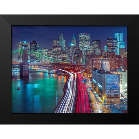 Streets of Manhattan city Black Modern Wood Framed Art Print by Frank, Assaf