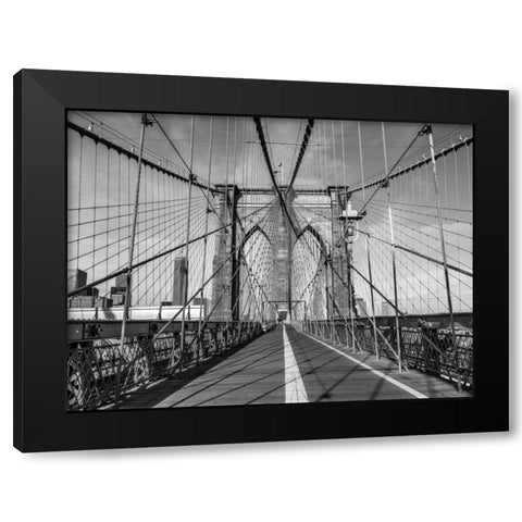 Pedestrian walkway on Brooklyn bridge, New York Black Modern Wood Framed Art Print by Frank, Assaf