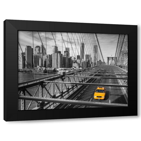 Cab on Brooklyn Bridge, Manhattan, New York Black Modern Wood Framed Art Print with Double Matting by Frank, Assaf