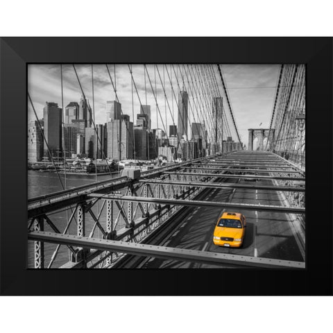 Cab on Brooklyn Bridge, Manhattan, New York Black Modern Wood Framed Art Print by Frank, Assaf