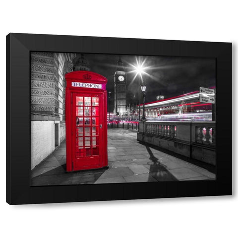 Telephone box with Big Ben, London, Uk Black Modern Wood Framed Art Print with Double Matting by Frank, Assaf