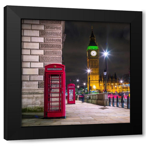Telephone box with Big Ben, London, Uk Black Modern Wood Framed Art Print with Double Matting by Frank, Assaf