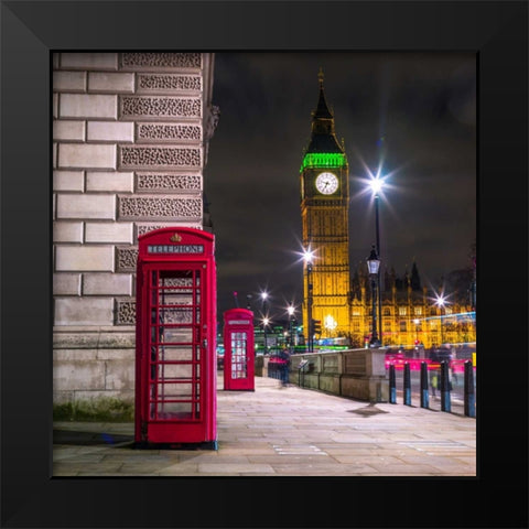 Telephone box with Big Ben, London, Uk Black Modern Wood Framed Art Print by Frank, Assaf