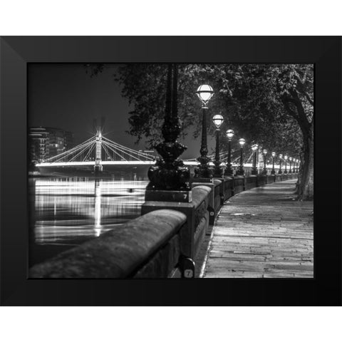 London Riverside Promenade with Albert Bridge Black Modern Wood Framed Art Print by Frank, Assaf