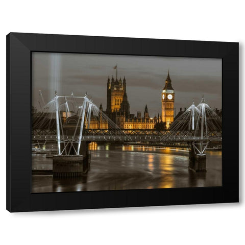 Evening view of Golden Jubilee over River Thames with Westminster Abby Black Modern Wood Framed Art Print with Double Matting by Frank, Assaf