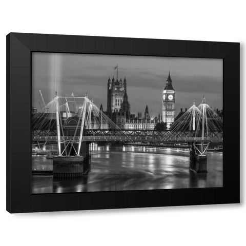 Evening view of Golden Jubilee over River Thames with Westminster Abby Black Modern Wood Framed Art Print with Double Matting by Frank, Assaf
