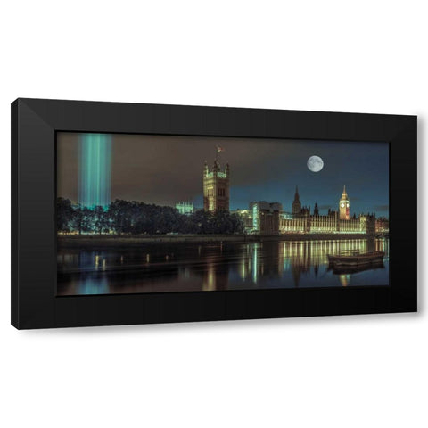 Column of spectra lights with Westminster Abby, London, UK, FTBR-1852 Black Modern Wood Framed Art Print by Frank, Assaf