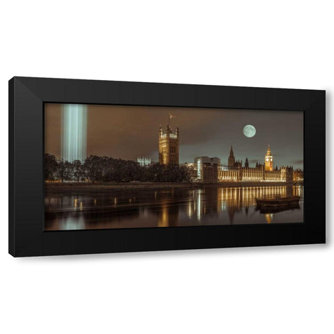 Column of spectra lights with Westminster Abby, London, UK Black Modern Wood Framed Art Print by Frank, Assaf