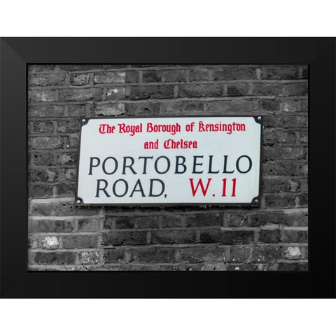 Portobello road sign board on a brick wall, London, UK Black Modern Wood Framed Art Print by Frank, Assaf