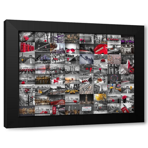 City Collage Black Modern Wood Framed Art Print with Double Matting by Frank, Assaf