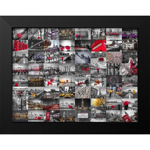 City Collage Black Modern Wood Framed Art Print by Frank, Assaf