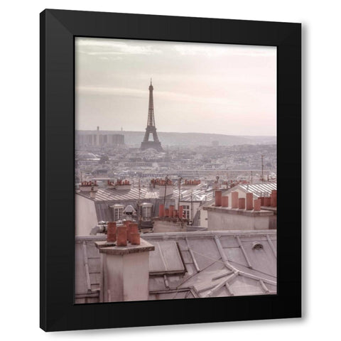 Eiffel Tower seen through the window of an apartment in Montmartre, Paris, France Black Modern Wood Framed Art Print by Frank, Assaf