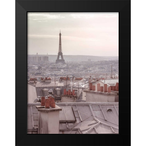 Eiffel Tower seen through the window of an apartment in Montmartre, Paris, France Black Modern Wood Framed Art Print by Frank, Assaf