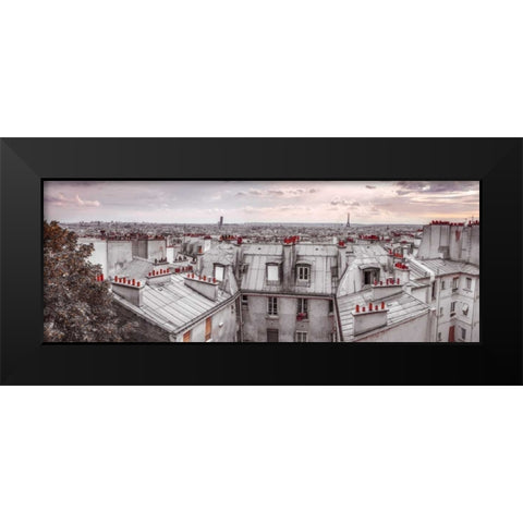Eiffel Tower seen through the window of an apartment in Montmartre, Paris, France Black Modern Wood Framed Art Print by Frank, Assaf