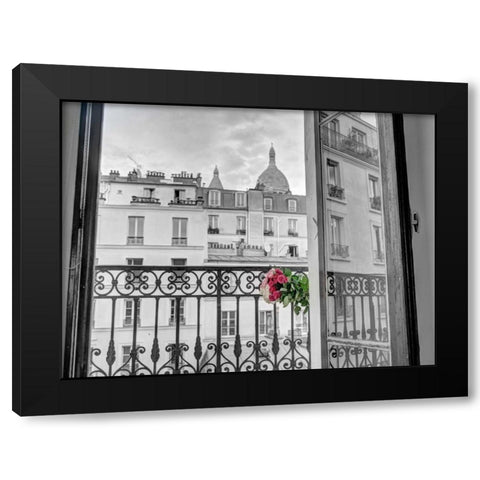 Bunch of flowers on balcony railing in an apartment of Montmartre, Paris, France Black Modern Wood Framed Art Print with Double Matting by Frank, Assaf