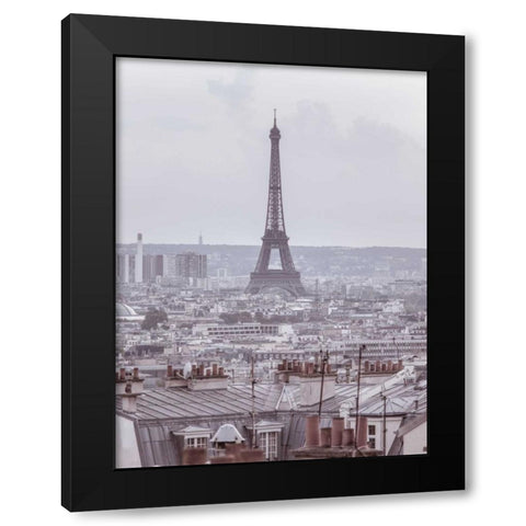 Eiffel Tower seen through the window of an apartment in Montmartre, Paris, France Black Modern Wood Framed Art Print with Double Matting by Frank, Assaf