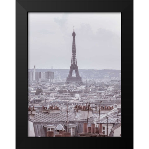 Eiffel Tower seen through the window of an apartment in Montmartre, Paris, France Black Modern Wood Framed Art Print by Frank, Assaf