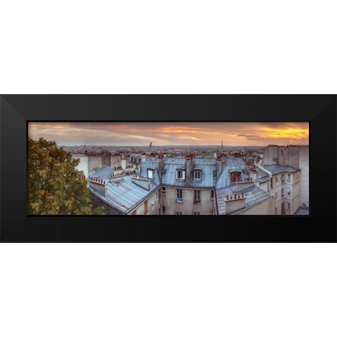 Eiffel Tower seen through the window of an apartment in Montmartre, Paris, France Black Modern Wood Framed Art Print by Frank, Assaf