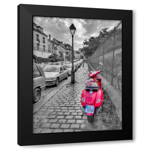 Bunch of Roses on scooter, Paris, France Black Modern Wood Framed Art Print with Double Matting by Frank, Assaf