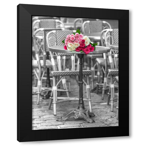 Bunch of Roses on street cafe table in Paris, France Black Modern Wood Framed Art Print with Double Matting by Frank, Assaf