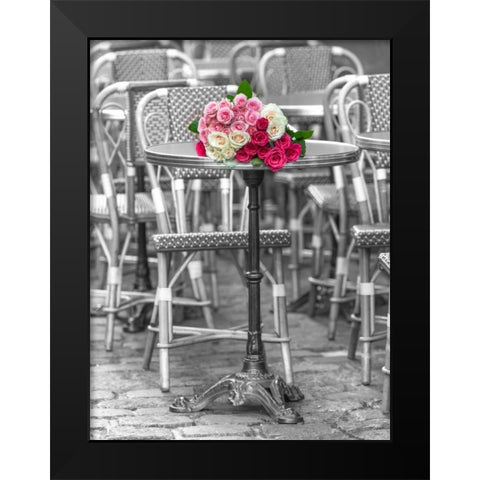 Bunch of Roses on street cafe table in Paris, France Black Modern Wood Framed Art Print by Frank, Assaf