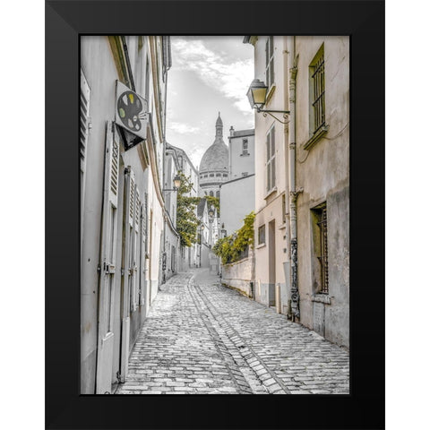 Cobbled Street-Montmartre-Paris Black Modern Wood Framed Art Print by Frank, Assaf