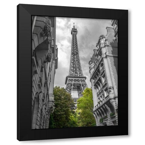 View of Eiffel Tower from a narrow street in Paris, France Black Modern Wood Framed Art Print with Double Matting by Frank, Assaf