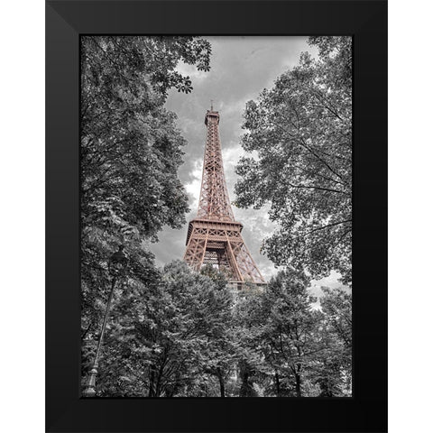 Eiffel Tower through trees Black Modern Wood Framed Art Print by Frank, Assaf