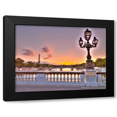 Street light on a bridge with Eiffel Tower in bakcground, Paris, France Black Modern Wood Framed Art Print by Frank, Assaf
