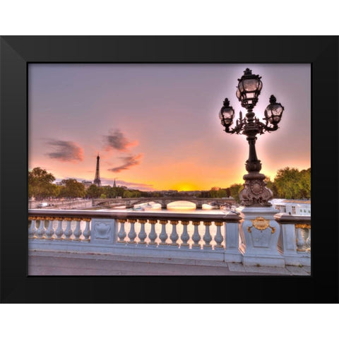 Street light on a bridge with Eiffel Tower in bakcground, Paris, France Black Modern Wood Framed Art Print by Frank, Assaf