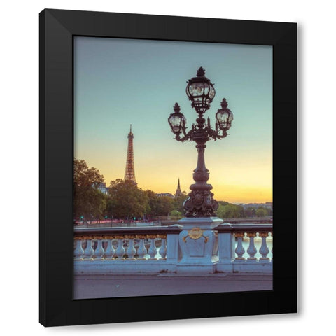 Street light on a bridge with Eiffel Tower in bakcground, Paris, France Black Modern Wood Framed Art Print with Double Matting by Frank, Assaf