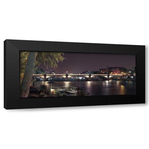 Evening shot of Bridge over river Seine, Paris, France Black Modern Wood Framed Art Print with Double Matting by Frank, Assaf