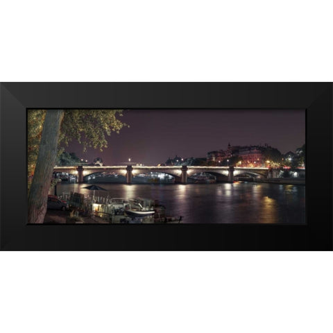 Evening shot of Bridge over river Seine, Paris, France Black Modern Wood Framed Art Print by Frank, Assaf
