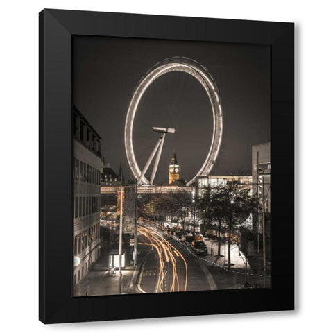 Night shot of London street with Millennium wheel in background Black Modern Wood Framed Art Print with Double Matting by Frank, Assaf