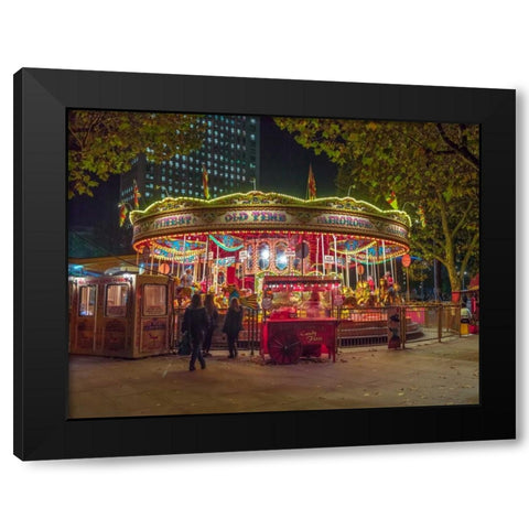 Spinning carousel at night in garden, London, UK Black Modern Wood Framed Art Print with Double Matting by Frank, Assaf