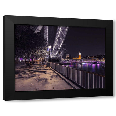 River Thames and the Millenium Wheel from promenade, London, UK Black Modern Wood Framed Art Print with Double Matting by Frank, Assaf